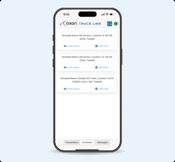Axon Truck Link app screen simulated on a smartphone