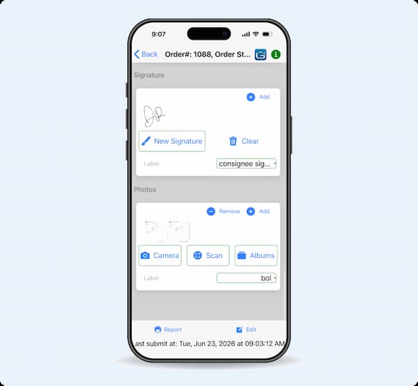 Axon Truck Link app screen simulated on a smartphone