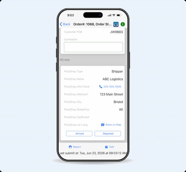 Axon Truck Link app screen simulated on a smartphone